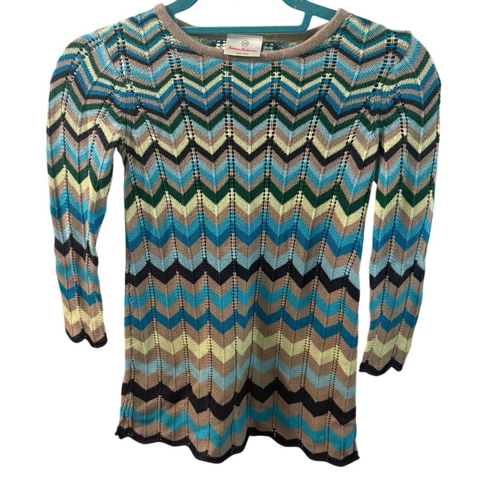 Girls Hanna Andersson 100% Cotton Retro Crochet Zig Zag Dress Size 110 (6-7)